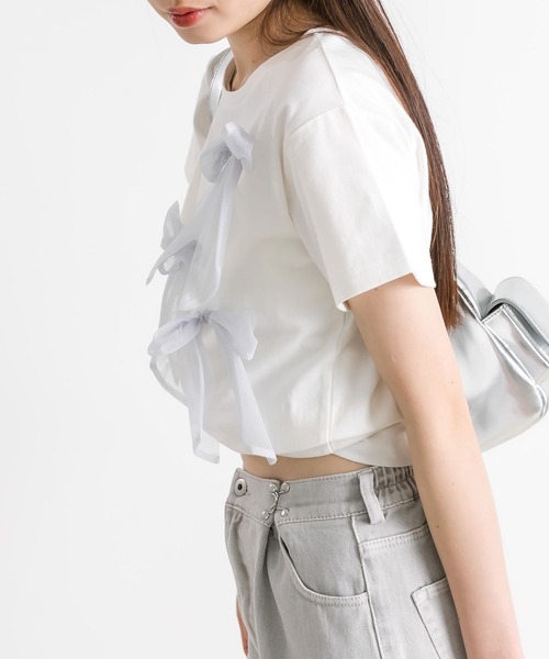 OLIVE des OLIVE（オリーブデオリーブ）の「リボンTシャツ　1041060740（Tシャツ/カットソー・レディース・ブラック/オフホワイト・FREE）」の18枚目の写真