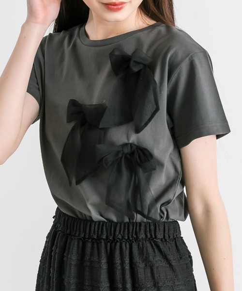 OLIVE des OLIVE（オリーブデオリーブ）の「リボンTシャツ　1041060740（Tシャツ/カットソー・レディース・ブラック/オフホワイト・FREE）」の13枚目の写真