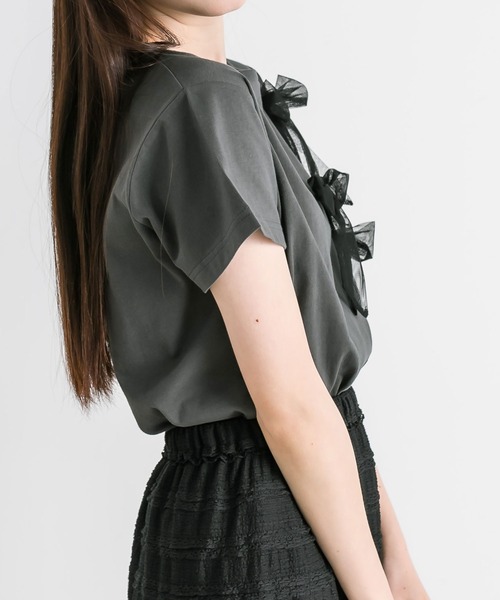 OLIVE des OLIVE（オリーブデオリーブ）の「リボンTシャツ　1041060740（Tシャツ/カットソー・レディース・ブラック/オフホワイト・FREE）」の12枚目の写真