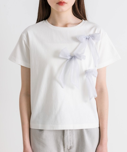 OLIVE des OLIVE（オリーブデオリーブ）の「リボンTシャツ　1041060740（Tシャツ/カットソー・レディース・ブラック/オフホワイト・FREE）」の10枚目の写真