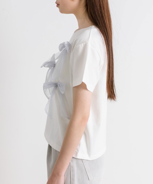 OLIVE des OLIVE（オリーブデオリーブ）の「リボンTシャツ　1041060740（Tシャツ/カットソー・レディース・ブラック/オフホワイト・FREE）」の9枚目の写真