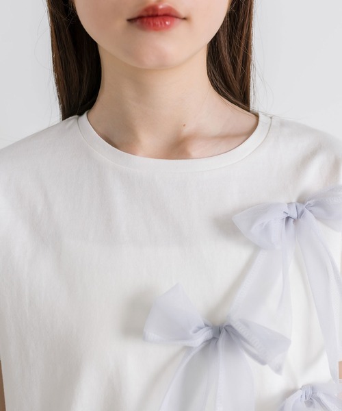OLIVE des OLIVE（オリーブデオリーブ）の「リボンTシャツ　1041060740（Tシャツ/カットソー・レディース・ブラック/オフホワイト・FREE）」の6枚目の写真