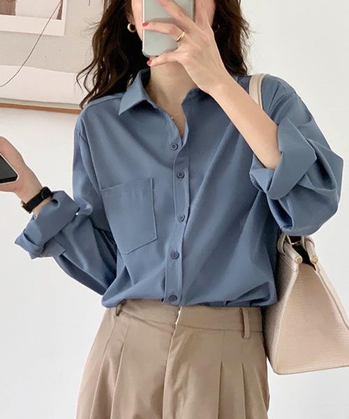 Amulet(アミュレット)の「ラウンドカラーとろみシャツ(シャツ/ブラウス・レディース・ブラック/ブルー/パープル/ホワイト・XL/L/M)」の3枚目の写真