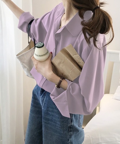 Amulet(アミュレット)の「ラウンドカラーとろみシャツ(シャツ/ブラウス・レディース・ブラック/ブルー/パープル/ホワイト・XL/L/M)」の16枚目の写真