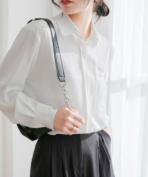 Amulet(アミュレット)の「ラウンドカラーとろみシャツ(シャツ/ブラウス・レディース・ブラック/ブルー/パープル/ホワイト・XL/L/M)」の6枚目の写真