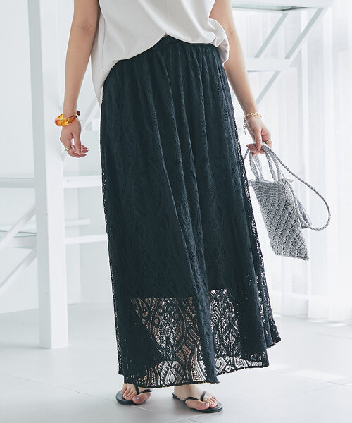 un dix cors（アンディコール）の「《清涼感・上品見え》ラッセルレーススカート（スカート・レディース・ブラック/ホワイト系その他・FREE）」の10枚目の写真