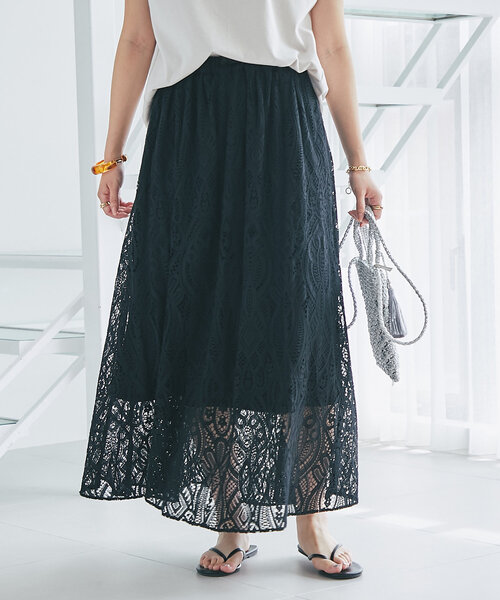 un dix cors（アンディコール）の「《清涼感・上品見え》ラッセルレーススカート（スカート・レディース・ブラック/ホワイト系その他・FREE）」の9枚目の写真