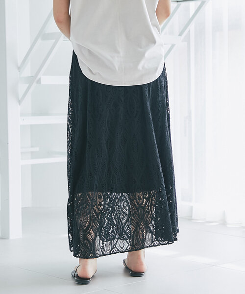 un dix cors（アンディコール）の「《清涼感・上品見え》ラッセルレーススカート（スカート・レディース・ブラック/ホワイト系その他・FREE）」の7枚目の写真