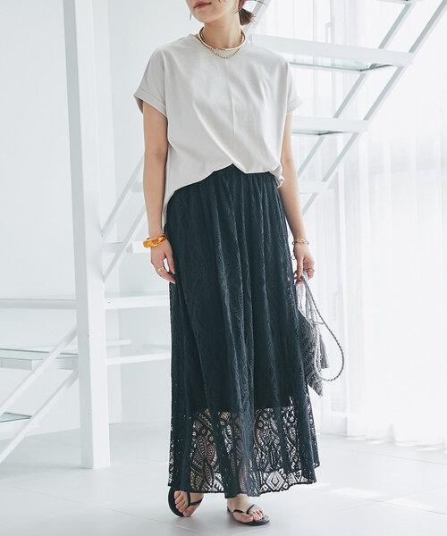 un dix cors（アンディコール）の「《清涼感・上品見え》ラッセルレーススカート（スカート・レディース・ブラック/ホワイト系その他・FREE）」の5枚目の写真