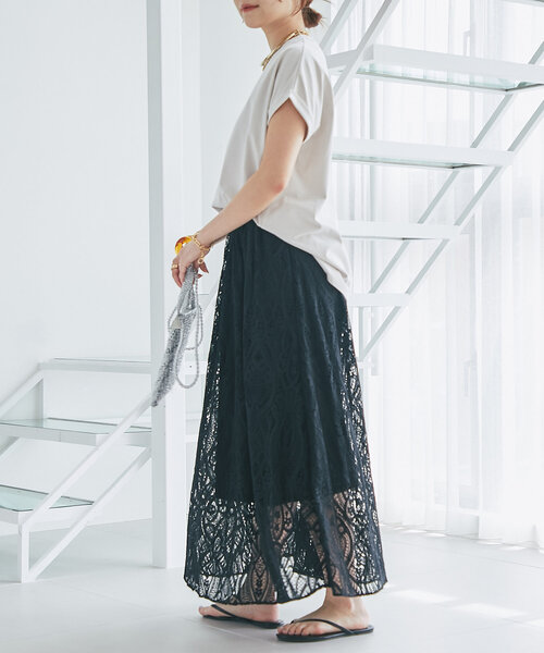 un dix cors（アンディコール）の「《清涼感・上品見え》ラッセルレーススカート（スカート・レディース・ブラック/ホワイト系その他・FREE）」の4枚目の写真