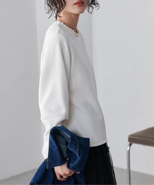 RANAN（ラナン）の「ＨＳパール調ネックデザインプルオーバー（Tシャツ/カットソー・レディース・ブラック/ネイビー/オフホワイト/ライトベージュ/スモークピンク・LL/M/L）」の13枚目の写真