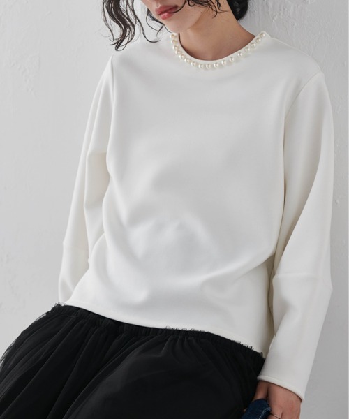 RANAN（ラナン）の「ＨＳパール調ネックデザインプルオーバー（Tシャツ/カットソー・レディース・ブラック/ネイビー/オフホワイト/ライトベージュ/スモークピンク・LL/M/L）」の14枚目の写真