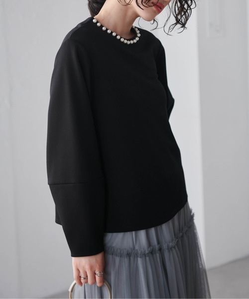 RANAN（ラナン）の「ＨＳパール調ネックデザインプルオーバー（Tシャツ/カットソー・レディース・ブラック/ネイビー/オフホワイト/ライトベージュ/スモークピンク・LL/M/L）」の17枚目の写真