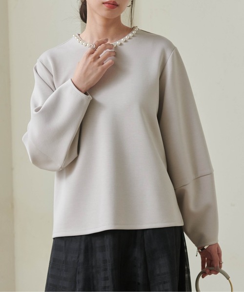 RANAN（ラナン）の「ＨＳパール調ネックデザインプルオーバー（Tシャツ/カットソー・レディース・ブラック/ネイビー/オフホワイト/ライトベージュ/スモークピンク・LL/M/L）」の20枚目の写真