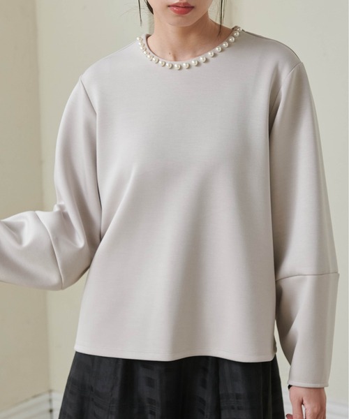 RANAN（ラナン）の「ＨＳパール調ネックデザインプルオーバー（Tシャツ/カットソー・レディース・ブラック/ネイビー/オフホワイト/ライトベージュ/スモークピンク・LL/M/L）」の21枚目の写真