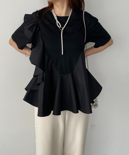 antic rag(アンティックラグ)の「オーガンジーフリルドッキングトップス(Tシャツ/カットソー・レディース・ホワイト/ブラック・FREE)」の17枚目の写真