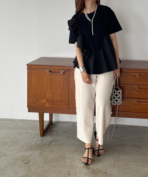 antic rag(アンティックラグ)の「オーガンジーフリルドッキングトップス(Tシャツ/カットソー・レディース・ホワイト/ブラック・FREE)」の3枚目の写真