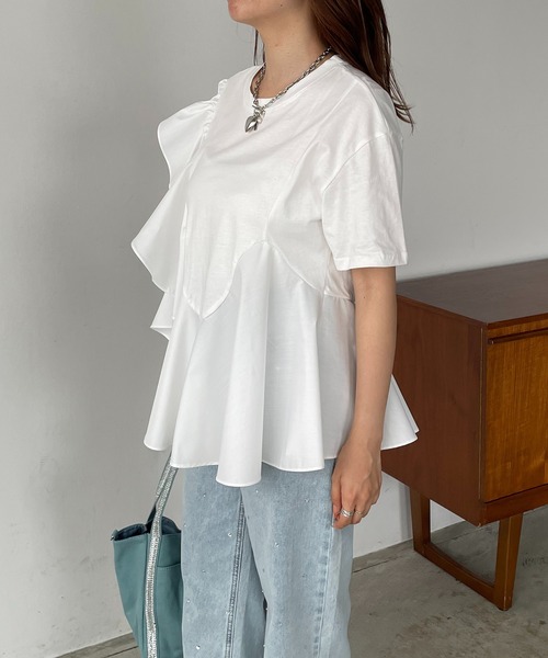 antic rag(アンティックラグ)の「オーガンジーフリルドッキングトップス(Tシャツ/カットソー・レディース・ホワイト/ブラック・FREE)」の7枚目の写真