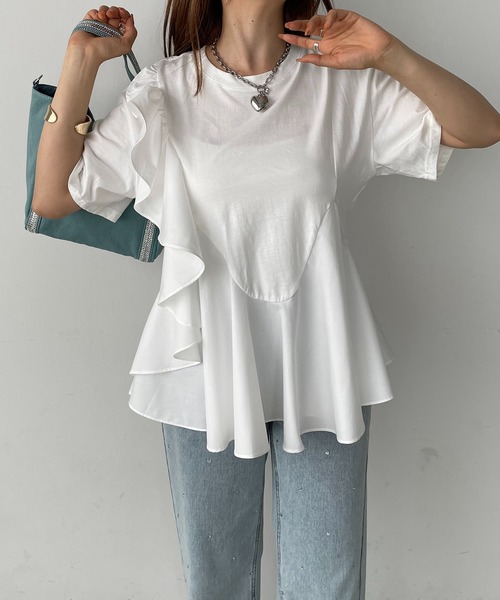 antic rag(アンティックラグ)の「オーガンジーフリルドッキングトップス(Tシャツ/カットソー・レディース・ホワイト/ブラック・FREE)」の8枚目の写真