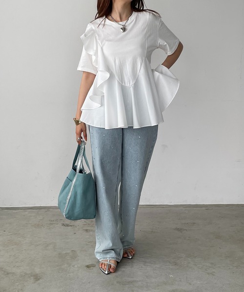 antic rag(アンティックラグ)の「オーガンジーフリルドッキングトップス(Tシャツ/カットソー・レディース・ホワイト/ブラック・FREE)」の10枚目の写真