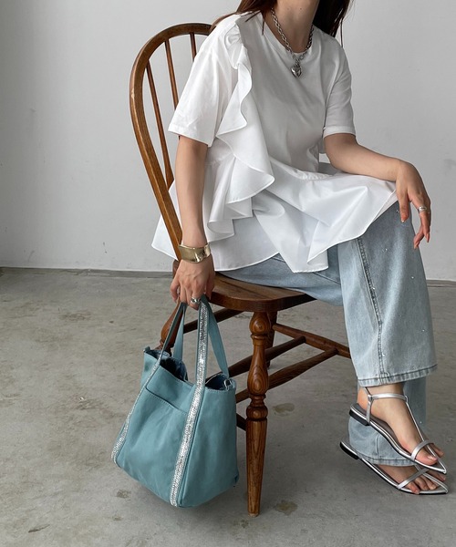 antic rag(アンティックラグ)の「オーガンジーフリルドッキングトップス(Tシャツ/カットソー・レディース・ホワイト/ブラック・FREE)」の11枚目の写真