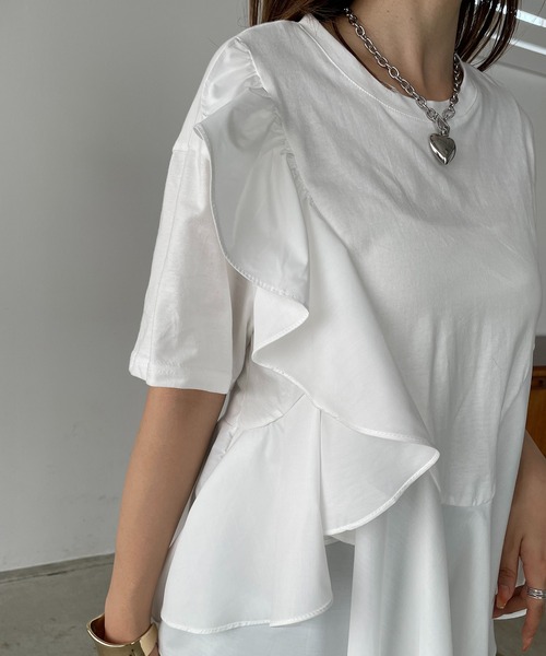 antic rag(アンティックラグ)の「オーガンジーフリルドッキングトップス(Tシャツ/カットソー・レディース・ホワイト/ブラック・FREE)」の13枚目の写真