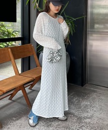 ジャガード風フラワーレースワンピース