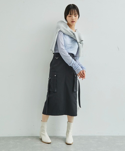 VIS（ビス）の「【洗える】シャーリングスリーブシアーロングTシャツ（Tシャツ/カットソー・レディース・サックスブルー/ブラック/オフホワイト・FREE）」の11枚目の写真