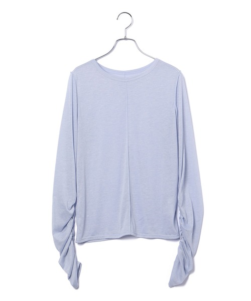 VIS（ビス）の「【洗える】シャーリングスリーブシアーロングTシャツ（Tシャツ/カットソー・レディース・サックスブルー/ブラック/オフホワイト・FREE）」の18枚目の写真