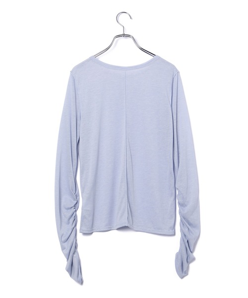 VIS（ビス）の「【洗える】シャーリングスリーブシアーロングTシャツ（Tシャツ/カットソー・レディース・サックスブルー/ブラック/オフホワイト・FREE）」の19枚目の写真