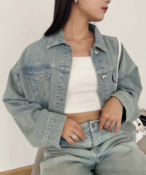 one after another NICE CLAUP（ワンアフターアナザーナイスクラップ）の「カットオフデニムジャケット（デニムジャケット・レディース・ライトブルー/ブラック/ブルー・FREE）」の2枚目の写真