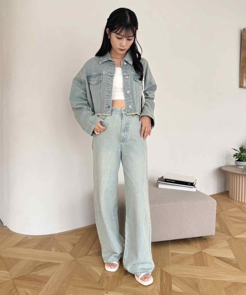 one after another NICE CLAUP（ワンアフターアナザーナイスクラップ）の「カットオフデニムジャケット（デニムジャケット・レディース・ライトブルー/ブラック/ブルー・FREE）」の7枚目の写真