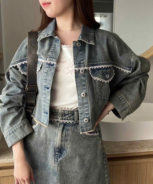 one after another NICE CLAUP（ワンアフターアナザーナイスクラップ）の「カットオフデニムジャケット（デニムジャケット・レディース・ライトブルー/ブラック/ブルー・FREE）」の18枚目の写真