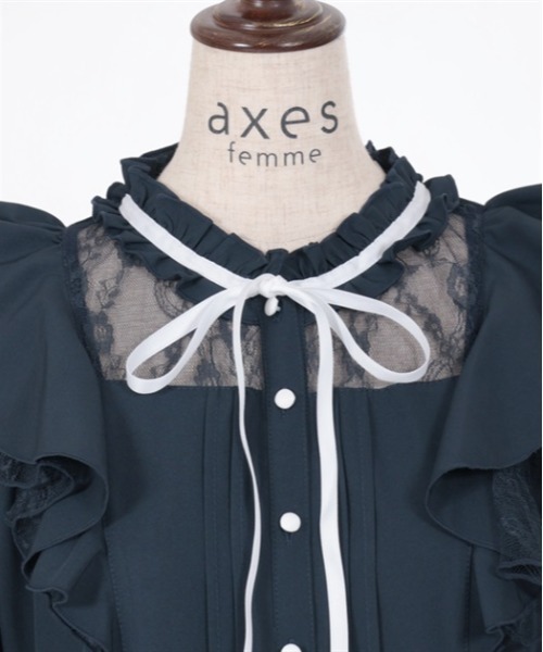 axes femme(アクシーズファム)の「レース使いフリルワンピース(ワンピース・レディース・レッド/カーキ/ネイビー・FREE)」の7枚目の写真