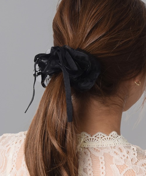 オーガンジー×サテンリボン/シュシュ（ヘアゴム）｜Flowering  