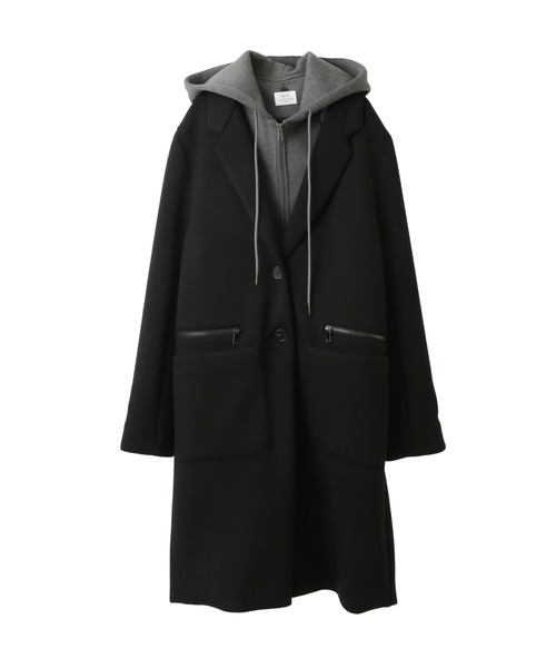 Editt by YECCA VECCA（エディットバイイェッカヴェッカ）の「2way接結編みレイヤードコート（その他アウター・レディース・杢グレー/ブラック・FREE）」の2枚目の写真