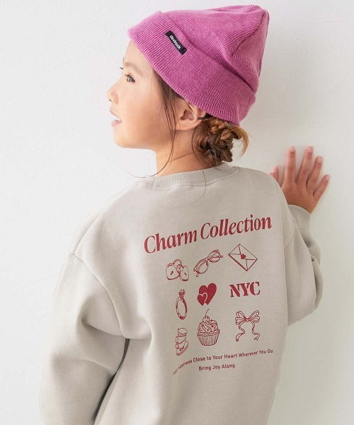 セール】デビラボ ガールズ プリント BOXシルエット 裏起毛トレーナー