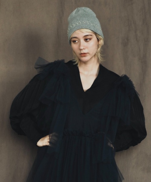 ORIENT MILLINERY（オリエント ミリナリー）の「TUBU【ﾂﾌﾞ】フレンチノットステッチ ニットキャップ（ニットキャップ/ビーニー・レディース・グレー/ブラック/ホワイト/オレンジ・FREE）」の3枚目の写真