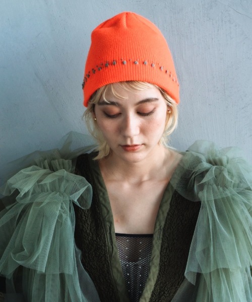 ORIENT MILLINERY（オリエント ミリナリー）の「TUBU【ﾂﾌﾞ】フレンチノットステッチ ニットキャップ（ニットキャップ/ビーニー・レディース・グレー/ブラック/ホワイト/オレンジ・FREE）」の4枚目の写真