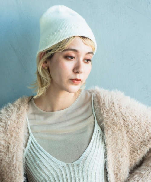 ORIENT MILLINERY（オリエント ミリナリー）の「TUBU【ﾂﾌﾞ】フレンチノットステッチ ニットキャップ（ニットキャップ/ビーニー・レディース・グレー/ブラック/ホワイト/オレンジ・FREE）」の5枚目の写真