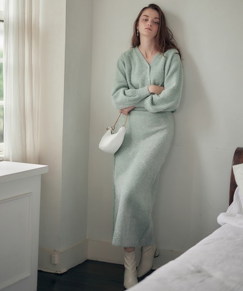 12Twelve Agenda（トゥエルブ　アジェンダ）の「ラメシャギーニットタイトスカート（スカート・レディース・ミント/グレイッシュベージュ・M）」の2枚目の写真