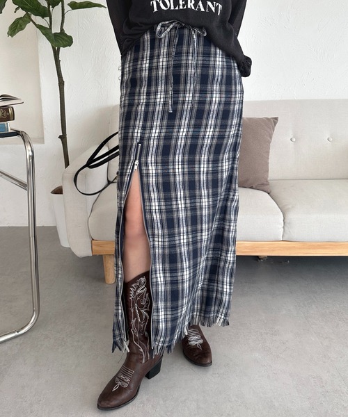 セール】【apresjour mignon SOIE】ZIPオープンチェックスカート