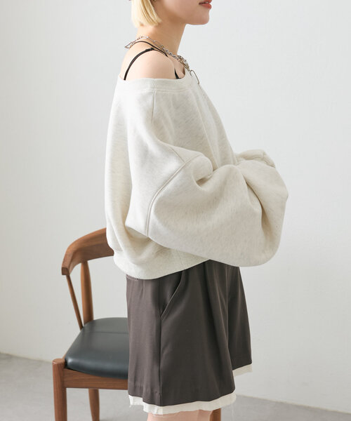 w closet(ダブルクローゼット)の「ワンショル裏起毛スウエット(Tシャツ/カットソー・レディース・アイボリー/グレー/ベージュ・FREE)」の18枚目の写真