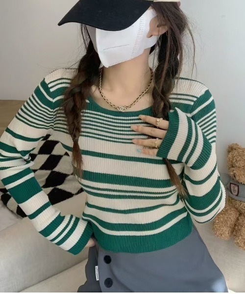 AsheKsha(アシクシャ)の「ストライブショート丈トップス(Tシャツ/カットソー・レディース・ブラック系/グリーン/ライトグレー・F)」の16枚目の写真