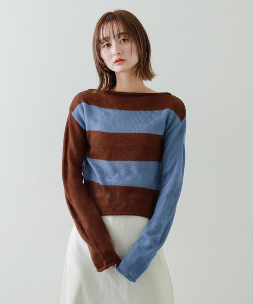 SENSE OF PLACE by URBAN RESEARCH(センスオブプレイスバイアーバンリサーチ)の「『別注』さらさ×SENSE OF PLACE モヘアライクワイドボーダーセーター(ニット/セーター・レディース・グレー系その他/ブルー系その他/イエロー系その他・ONE)」の20枚目の写真