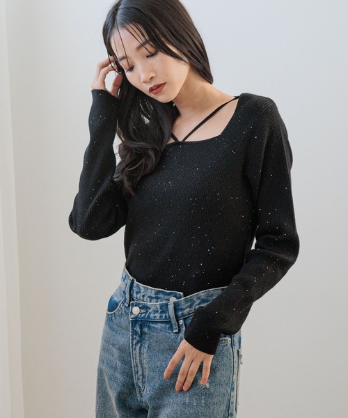 LOWRYS FARM（ローリーズファーム）の「スパンコールラメプルオーバーＬＳ 149244（ニット/セーター・レディース・アイボリー/ブラック/ピンク・FREE）」の3枚目の写真