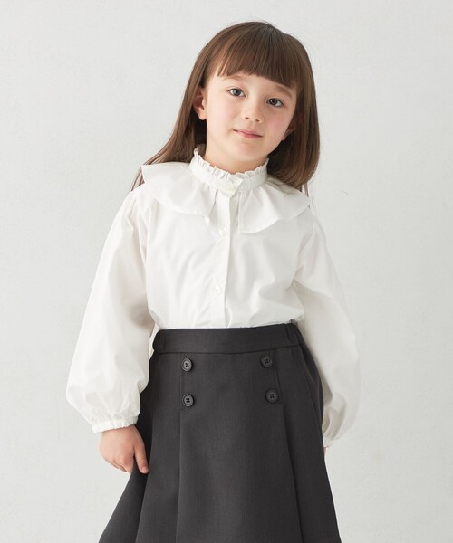 green label relaxing（グリーンレーベルリラクシング）の「フリル ブラウス ロングスリーブ / キッズ 100cm-130cm（シャツ/ブラウス・キッズ・オフホワイト・100cm/110cm/120cm/130cm）」の4枚目の写真