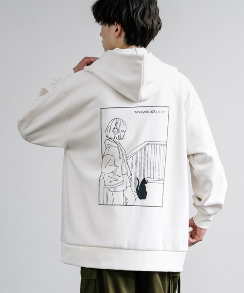 セール】オーバーサイズフェイクスウェード GIRL＆CAT フルZIPパーカー