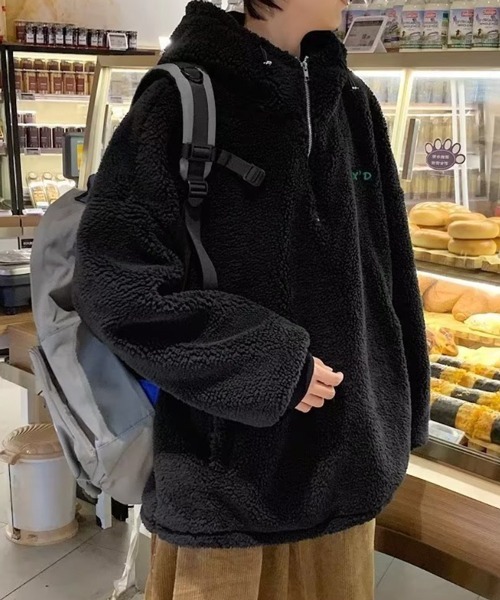 NOWLE（ノウル）の「【NOWLE】ハーフジップ フーディー ボア ブルゾン（ブルゾン・メンズ・ダークグレー/ブラック・X-LARGE/LARGE/MEDIUM）」の4枚目の写真