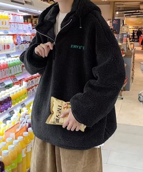 NOWLE（ノウル）の「【NOWLE】ハーフジップ フーディー ボア ブルゾン（ブルゾン・メンズ・ダークグレー/ブラック・X-LARGE/LARGE/MEDIUM）」の5枚目の写真